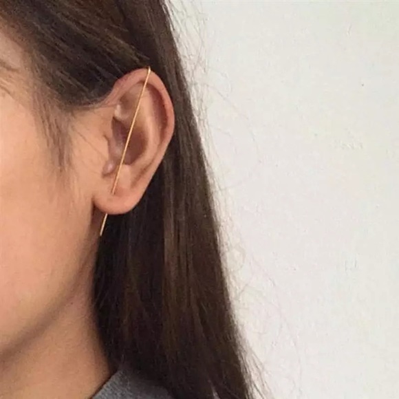 Ear Needle Wrap Crawler Hook Surround Auricle Stud Copper Piercing gold Earring - Picture 8 of 9